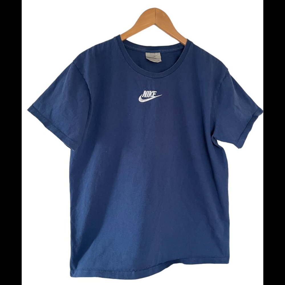 Vintage 90s Y2K Nike Center Swoosh T Shirt XL Navy Blue Travis Scott Short Slvs